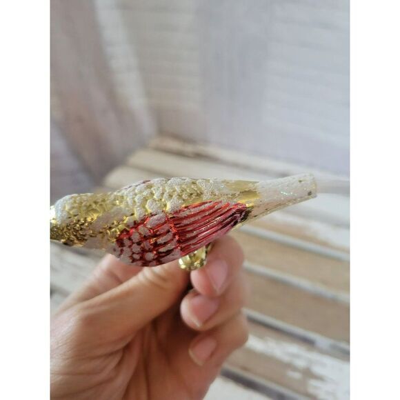 Red Gold bird clip-on glass frosted glitter Xmas tree - Picture 6 of 7